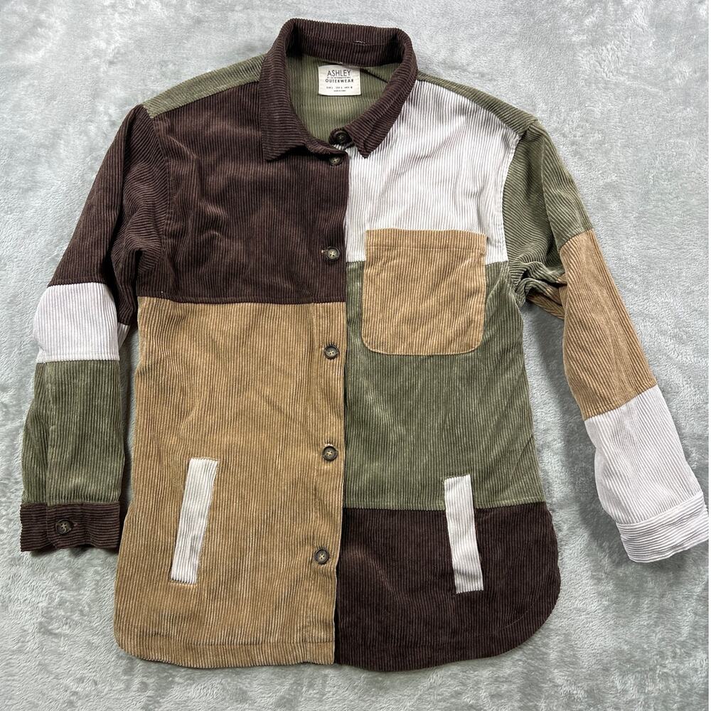 Patchwork Corduroy Shacket Shirt Large Granola Girl Bohemian Cottage Outdoorsy - Picture 2 of 8